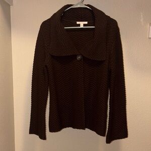 JM Medium Collection Size M Brown Shawl-Collar Button Cardigan Long Sleeve Knit
